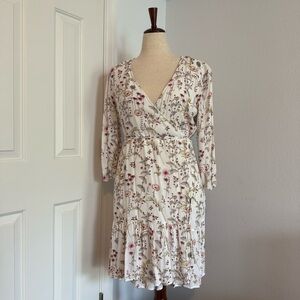 GAP Cream Ruffled Tiered V-Neck Wrap Sundress